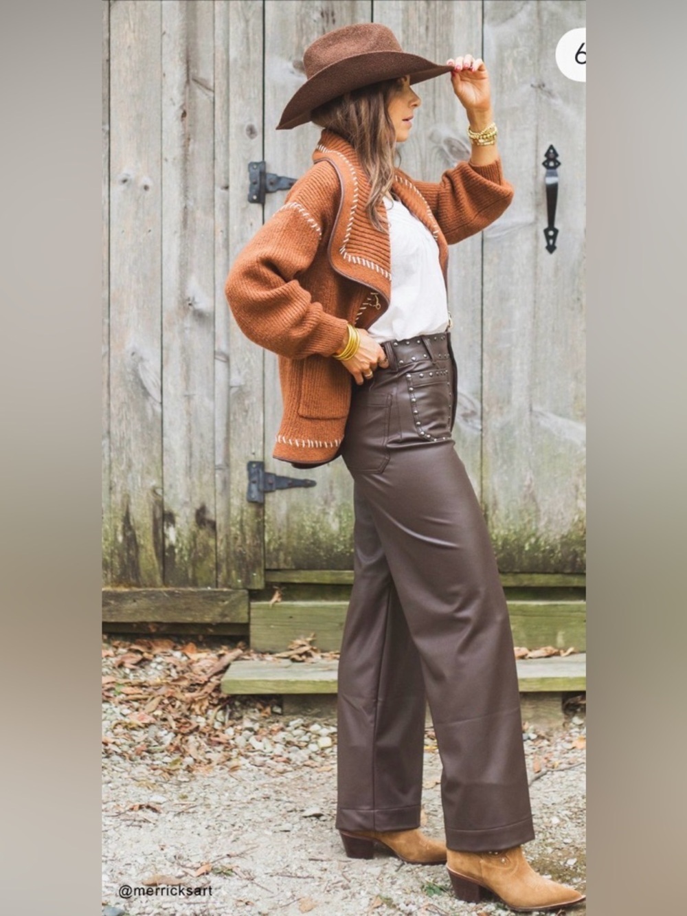 Anthropologie Colette Full-Length Faux Leather Studded brown pants 31 western - Picture 2 of 11